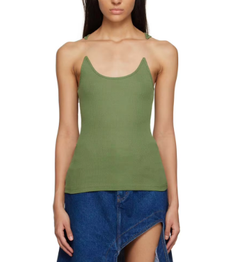 Sleeveless Black Racerback Tank Top with Cutout Design - Green