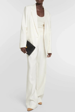 Two-Piece Set with Oversized Blazer and High Waisted Trousers - White