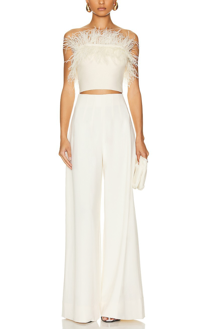 High-Waisted Wide-Leg Trousers with Seam Detailing - White