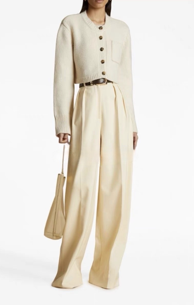 High-Waisted Wide-Leg Trousers with Pleated Detail - Beige