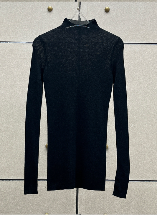 Sheer Turtleneck Sweater - Black