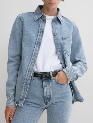 Classic Button-Down Denim Shirt  - Blue