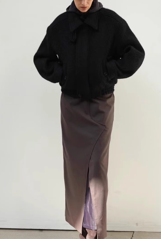 High-Neck Jacket with Button Accents - Black