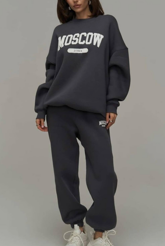 Two-Piece Set with Oversized Sweatshirt and Sweatpants - Dark Gray