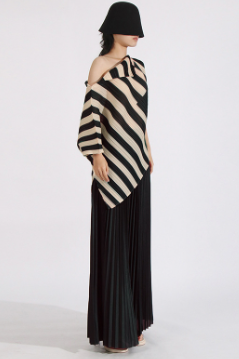 Two-Piece Set with Asymmetrical Top and Pleated Wide-Leg Trousers - Black