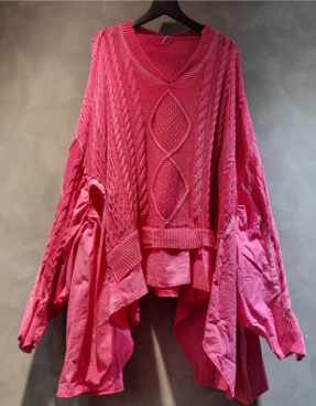 V-Neck Cable Knit Oversized Sweater - Pink