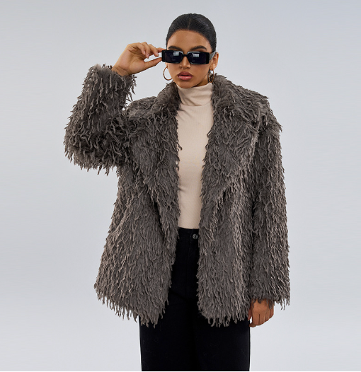 Textured Oversized Coat with Lapel Collar - White