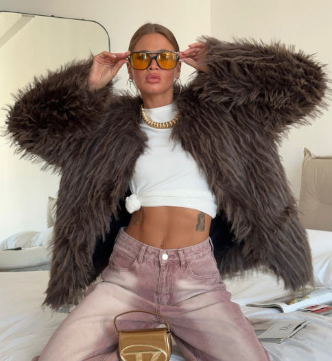 Fluffy Oversized Long Coat with Open Front Design - Brown