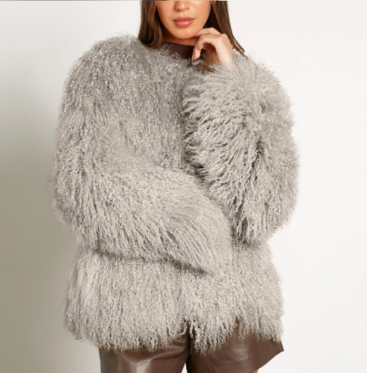 Oversized Shaggy Faux Fur Coat - Black