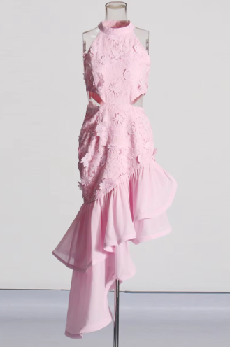 Floral Embellished Cut-Out Midi Dress - Pink