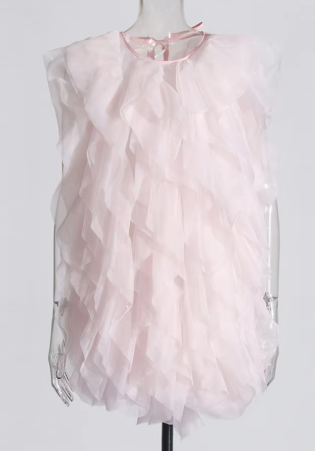 Ruffled Sheer Mini Dress - Pink