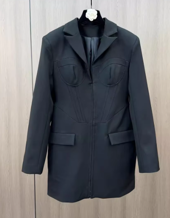 Structured Blazer-Style Mini Dress - Black