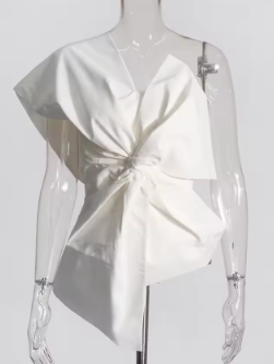 Asymmetrical Bow-Knot Top - White