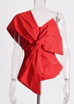 Asymmetrical Bow-Knot Top - Red