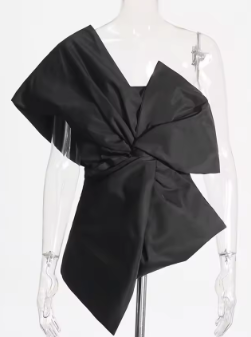 Asymmetrical Bow-Knot Top - Black