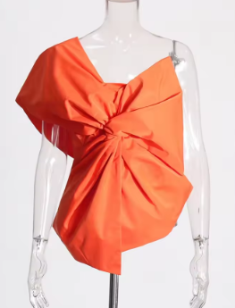 Asymmetrical Bow-Knot Top - Orange