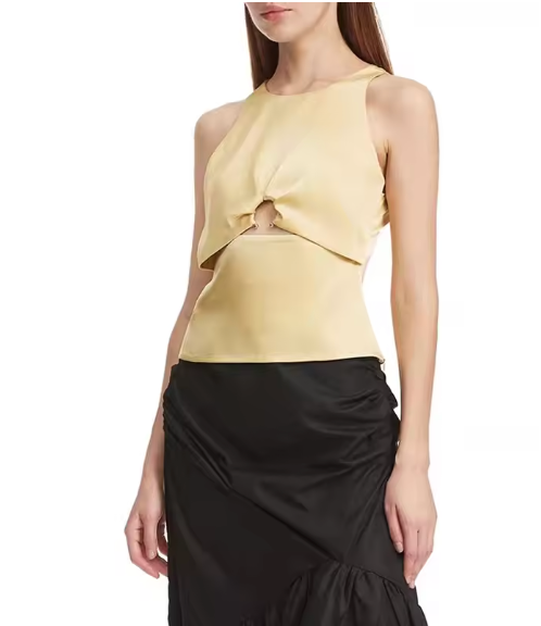 Sleeveless Top with Front Cutout - Yellow