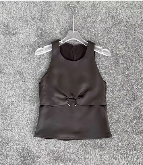 Sleeveless Top with Front Cutout - Brown