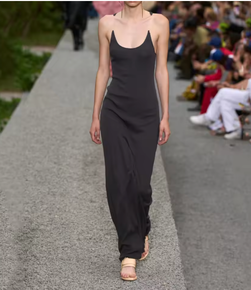 Ribbed Transparent Strap Maxi Dress - Black