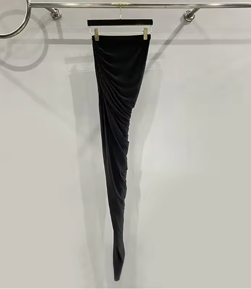 Draped High-Slit Maxi Skirt - Black