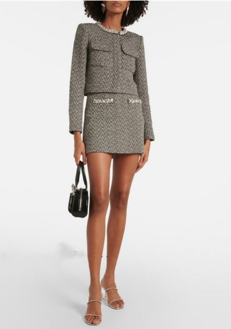 Two-Piece Set with Cropped Jacket and Mini Skirt - Gray