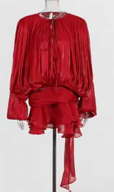 Ruched Mini Dress with Layered Hem - Red