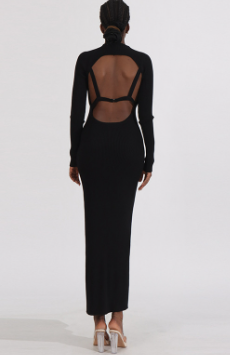 Knitted Bodycon Maxi Dress - Black