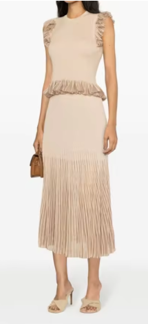 Two-Piece Set with Ruffle Trim Top and Pleated Midi Skirt - Pink