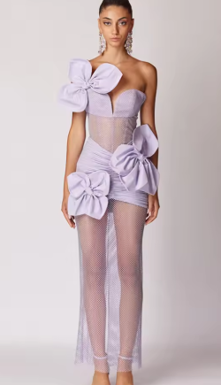 Asymmetrical Maxi Dress with Bow Embellishments - White