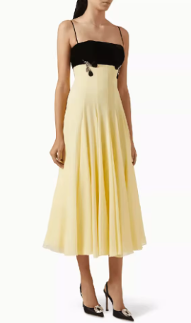 Strapless Midi Dress with Embellished Detail - Yellow