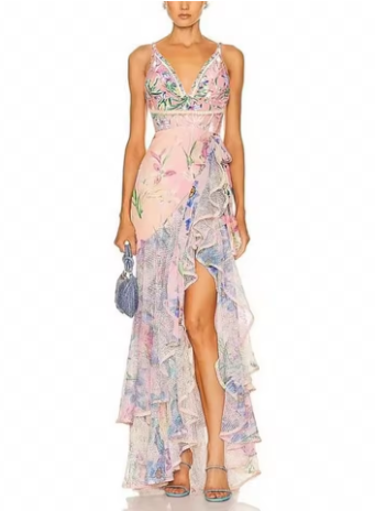 Two-Piece Set with Printed Top and Ruffled Skirt - Pink