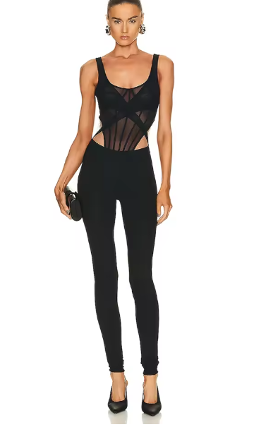 Sleeveless Sheer Cut-Out Jumpsuit - Black