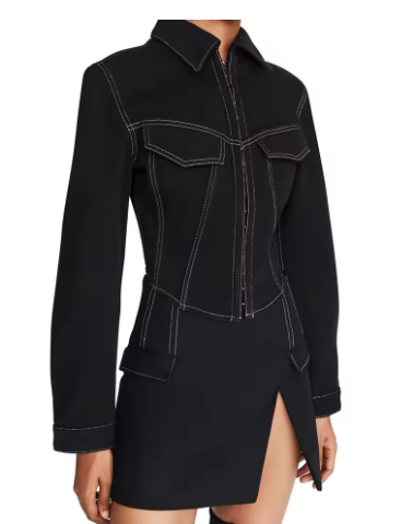 Cropped Jacket with Flap Pockets - Black