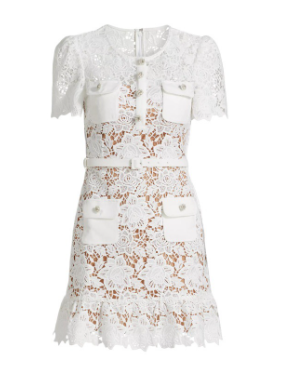 Lace Mini Dress with Pocket Details - White