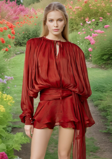 Ruffled Long Sleeved Mini Dress - Red