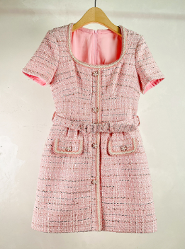 3D Floral Accent Mini Dress - Pink