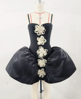 Floral Embellished Mini Dress - Black