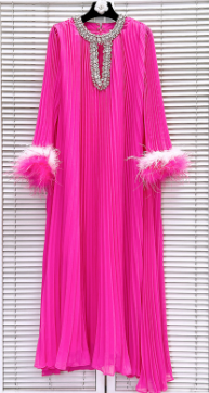 Feather Sleeve Details Maxi Dress - Pink