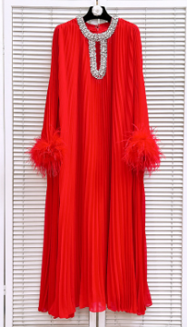 Feather Sleeve Details Maxi Dress - Orange