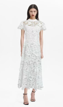 Floral Overlay High Neck Maxi dress - White