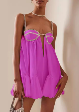 Embellished Mini Dress with Ruffle Hem - Purple