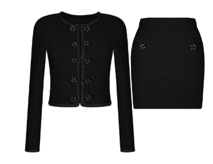 Two-Piece Set with Knitted Cropped Jacket and Mini Skirt - Black
