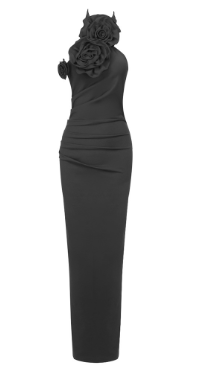 Strapless Mini Dress with Oversized 3D Floral Accents - Black