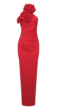 Strapless Mini Dress with Oversized 3D Floral Accents - Red