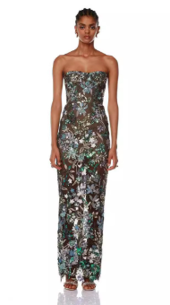 Strapless Maxi Dress with Floral Detailing - Green