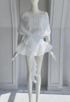 Flowing Ruffle Mini Dress with Buttoned Back - White