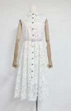 Sleeveless Lace Shirt Collar Midi Dress - White