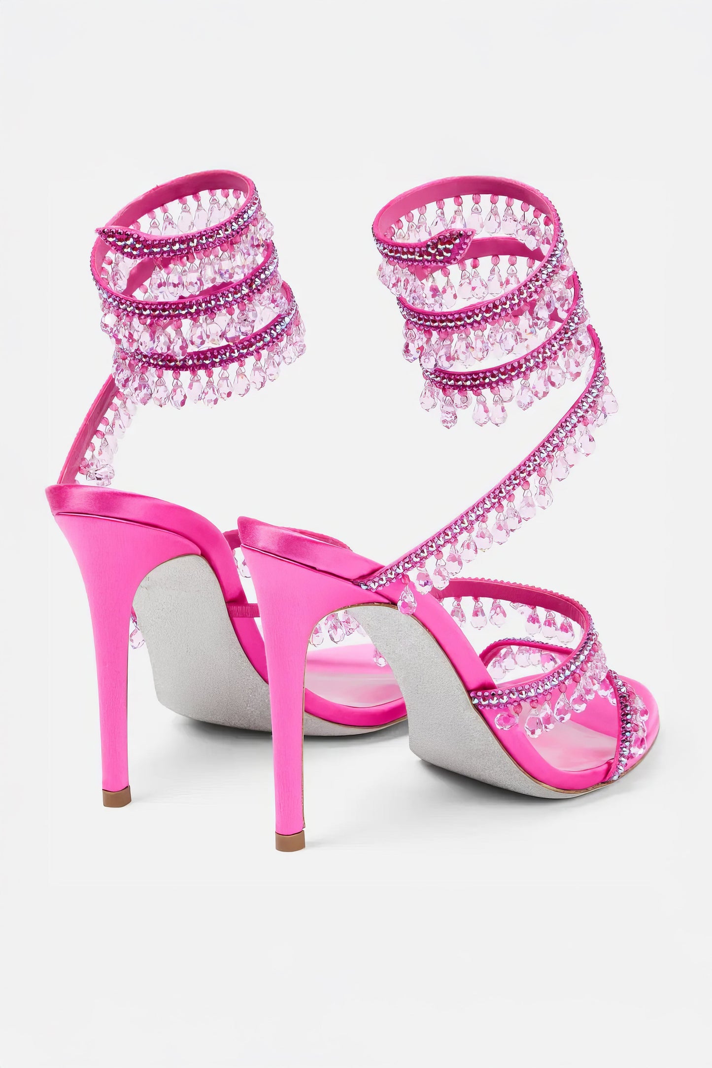 Beaded Wrap Strap High Heel Sandals - Pink