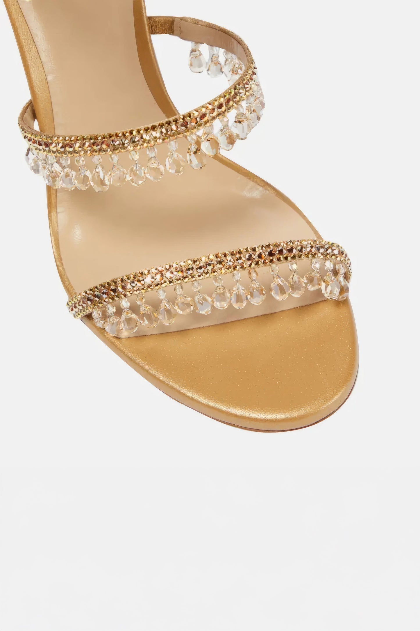 Beaded Wrap Strap High Heel Sandals - Gold