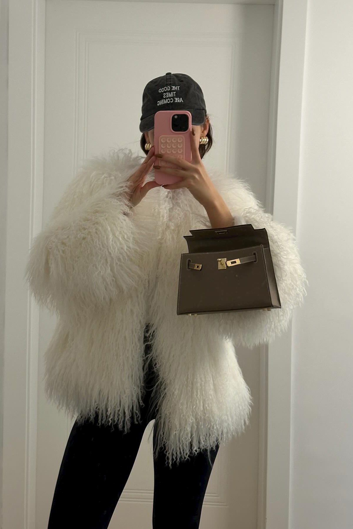 Natural Mongolian Sheepskin Coat with Lapels - White